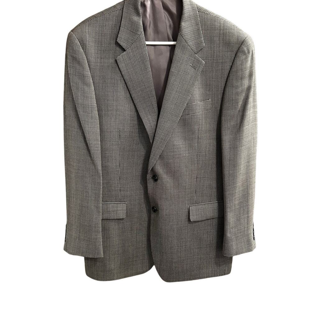 Chaps Micro Houndstooth Check Suit Jacket Gray 100% Wool 42R